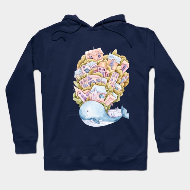 Watercolor cartoon cute whale illustration Hoodie by tiana geo